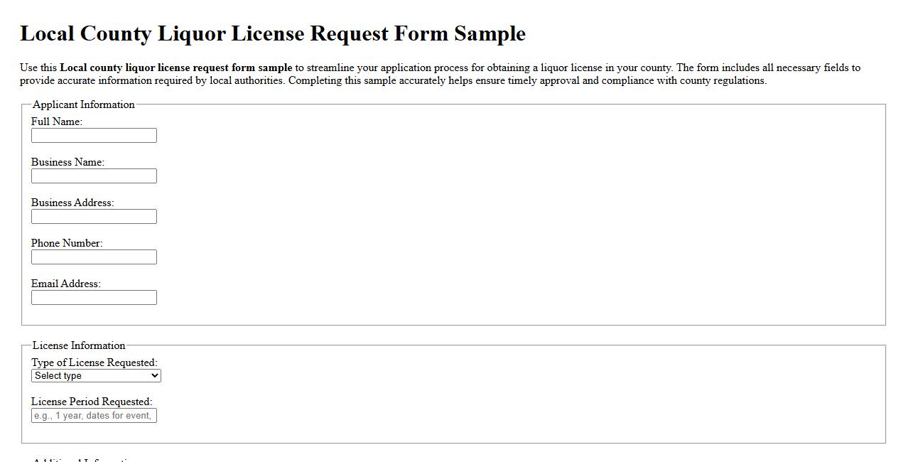 Local county liquor license request form sample image preview