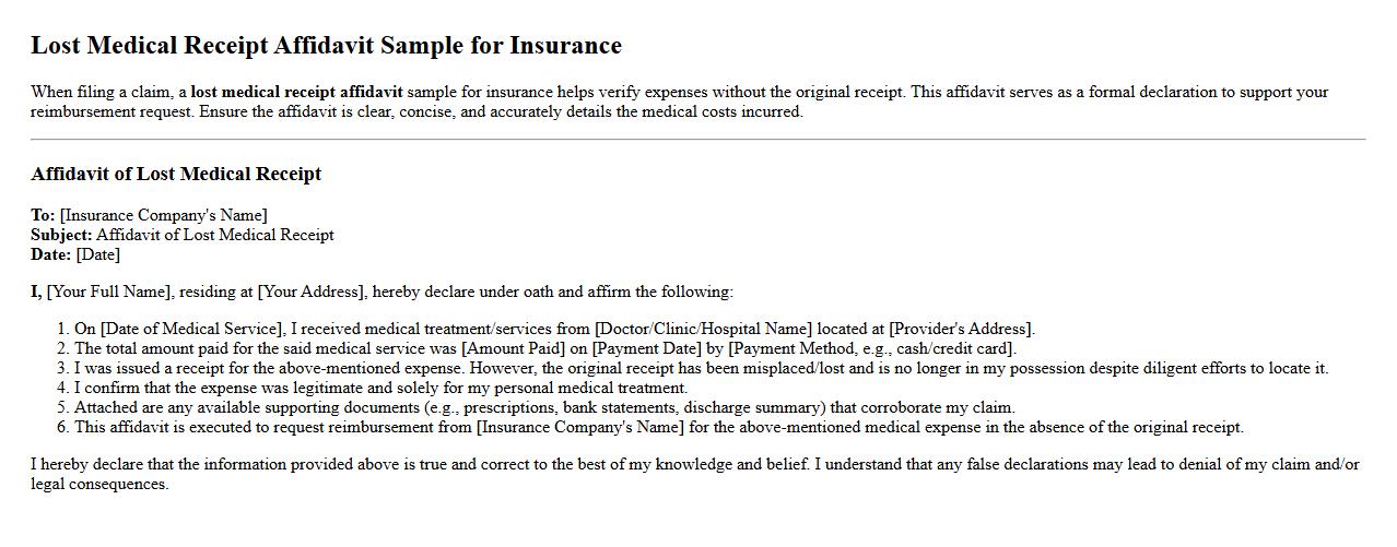 lost medical receipt affidavit sample for insurance image preview