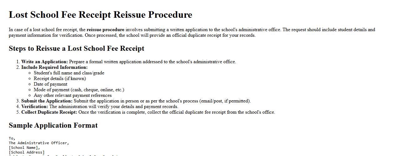 lost school fee receipt reissue procedure image preview