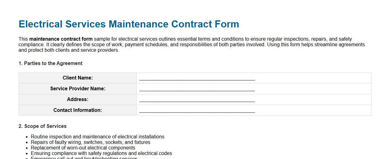 Maintenance contract form sample for electrical services image preview