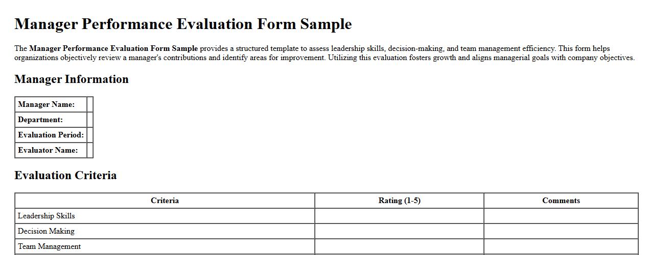 Manager Performance Evaluation Form Sample image preview