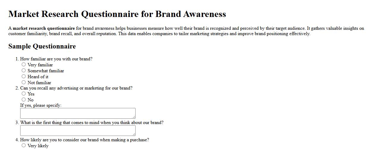 Market research questionnaire for brand awareness image preview