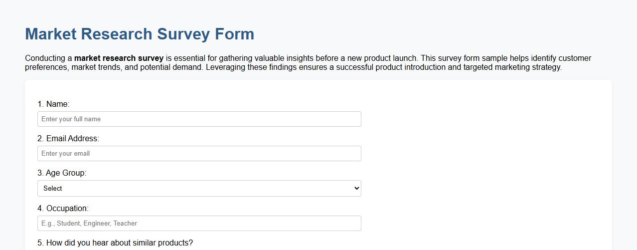market research survey form sample for new product launch image preview