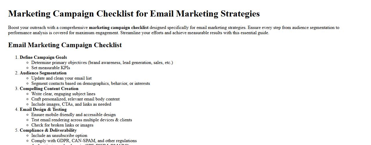 Marketing campaign checklist for email marketing strategies image preview