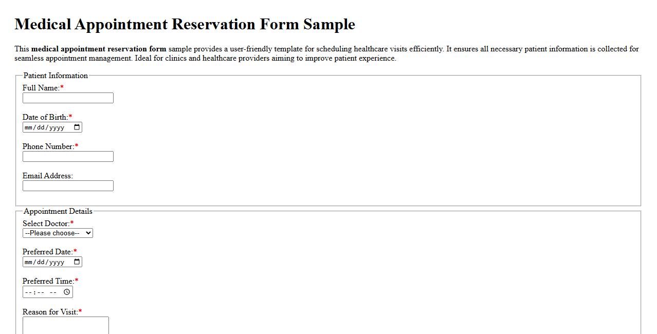 Medical appointment reservation form sample image preview