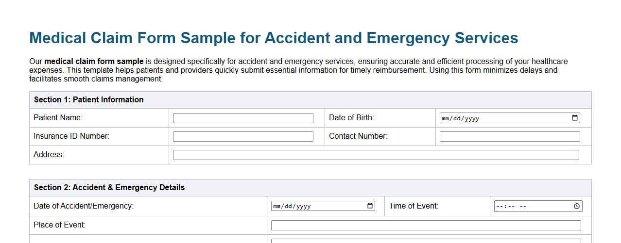 Medical claim form sample for accident and emergency services image preview