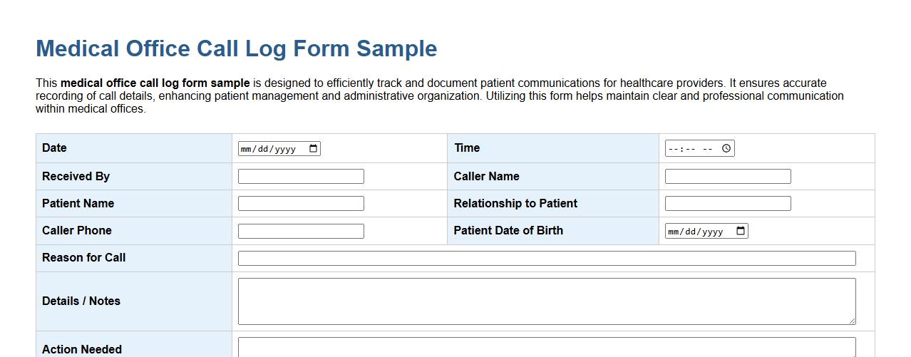 medical office call log form sample image preview