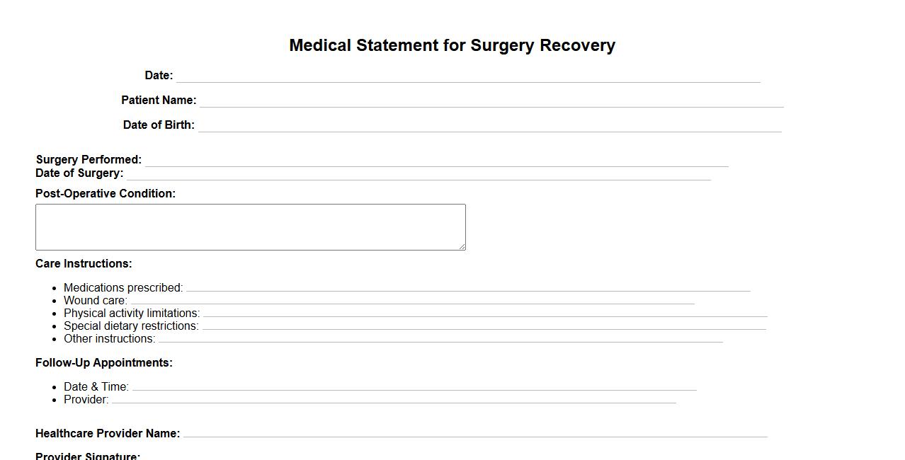 Medical statement template for surgery recovery image preview