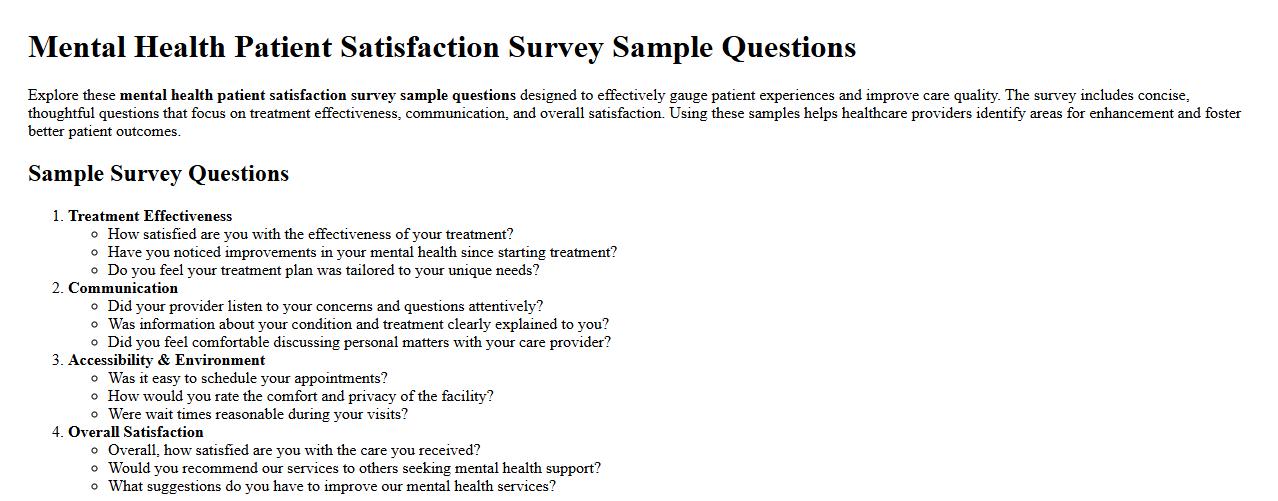 Mental health patient satisfaction survey sample questions image preview