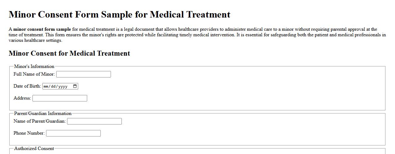 Minor consent form sample for medical treatment image preview