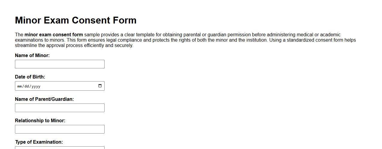 minor exam consent form sample image preview