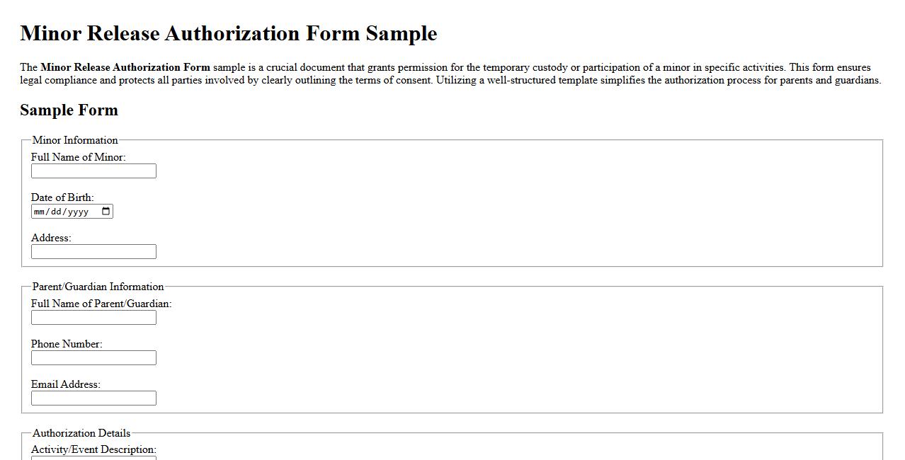 Minor Release Authorization Form Sample image preview