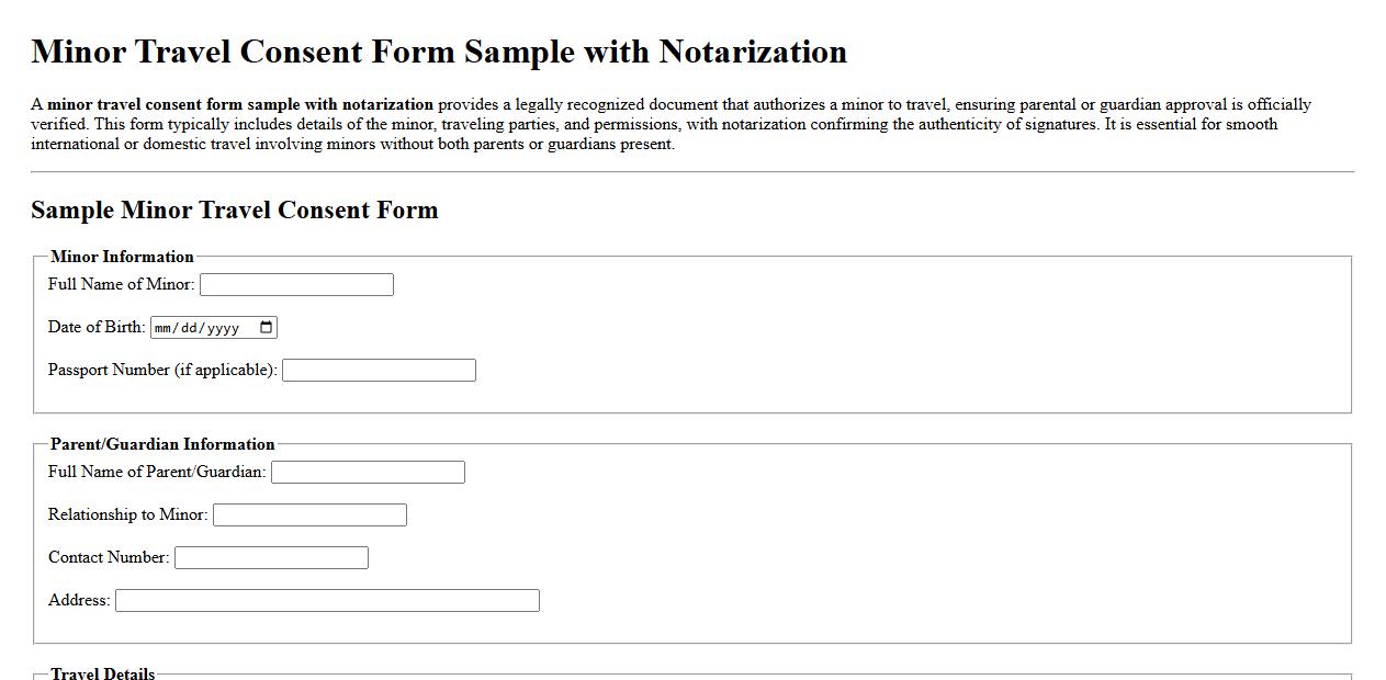 Minor travel consent form sample with notarization image preview