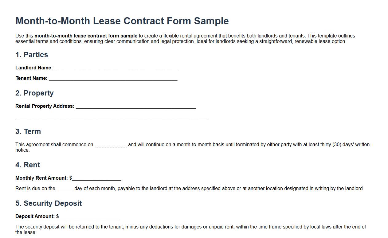 Month-to-month lease contract form sample for landlords image preview