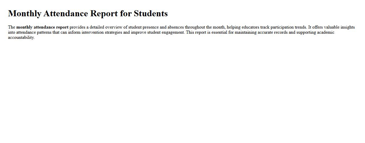 Monthly attendance report for students image preview