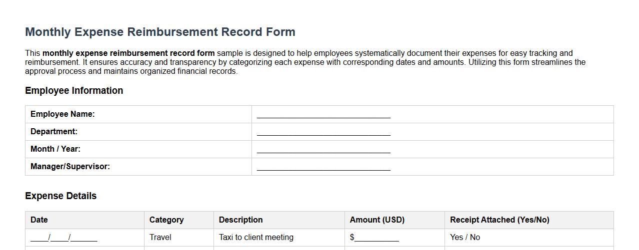 monthly expense reimbursement record form sample image preview
