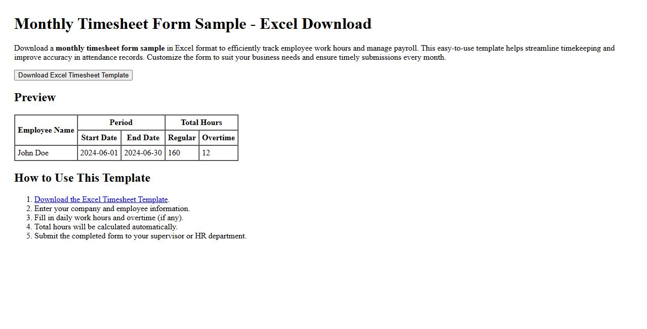 monthly timesheet form sample excel download image preview
