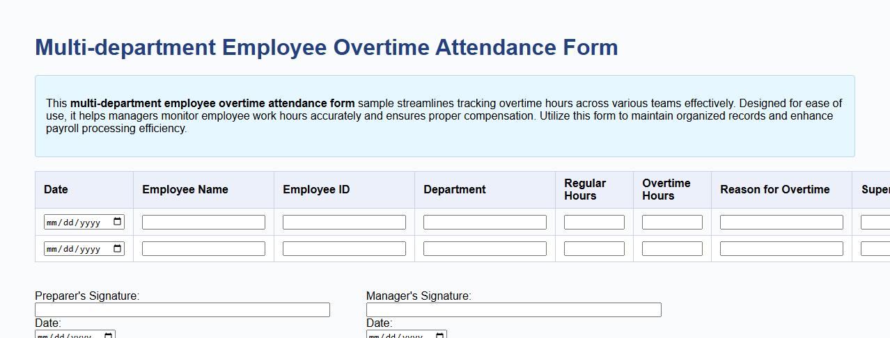 Multi-department employee overtime attendance form sample image preview