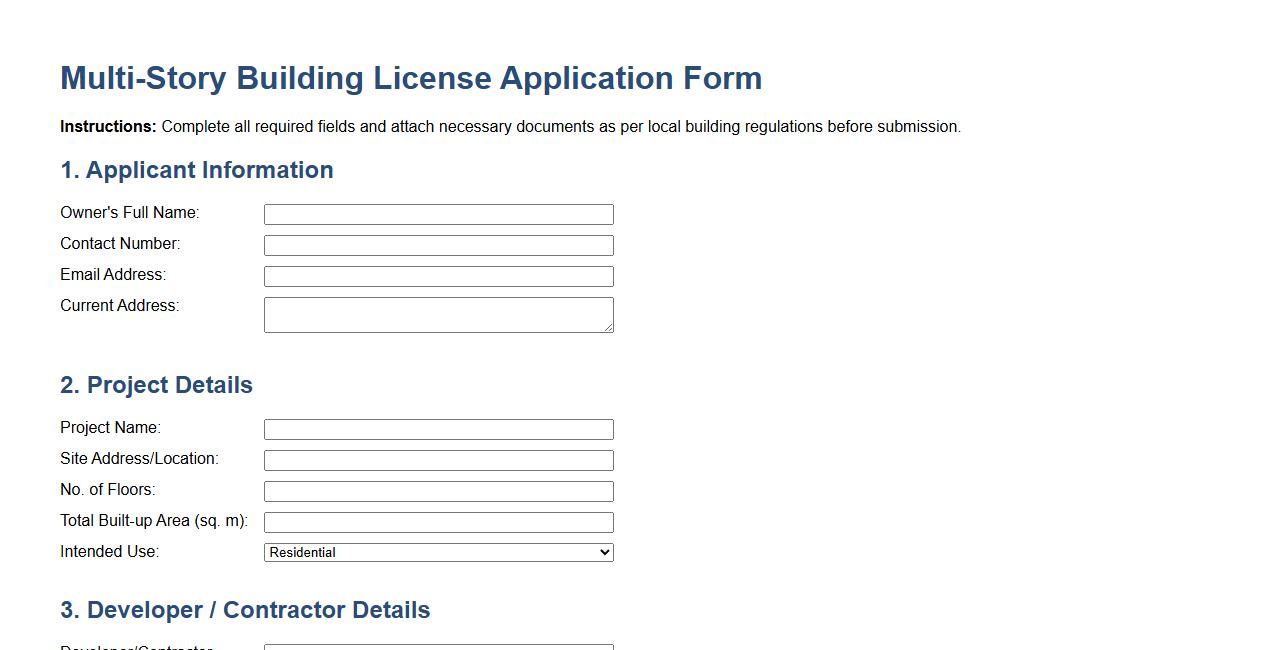 multi-story building license form sample image preview