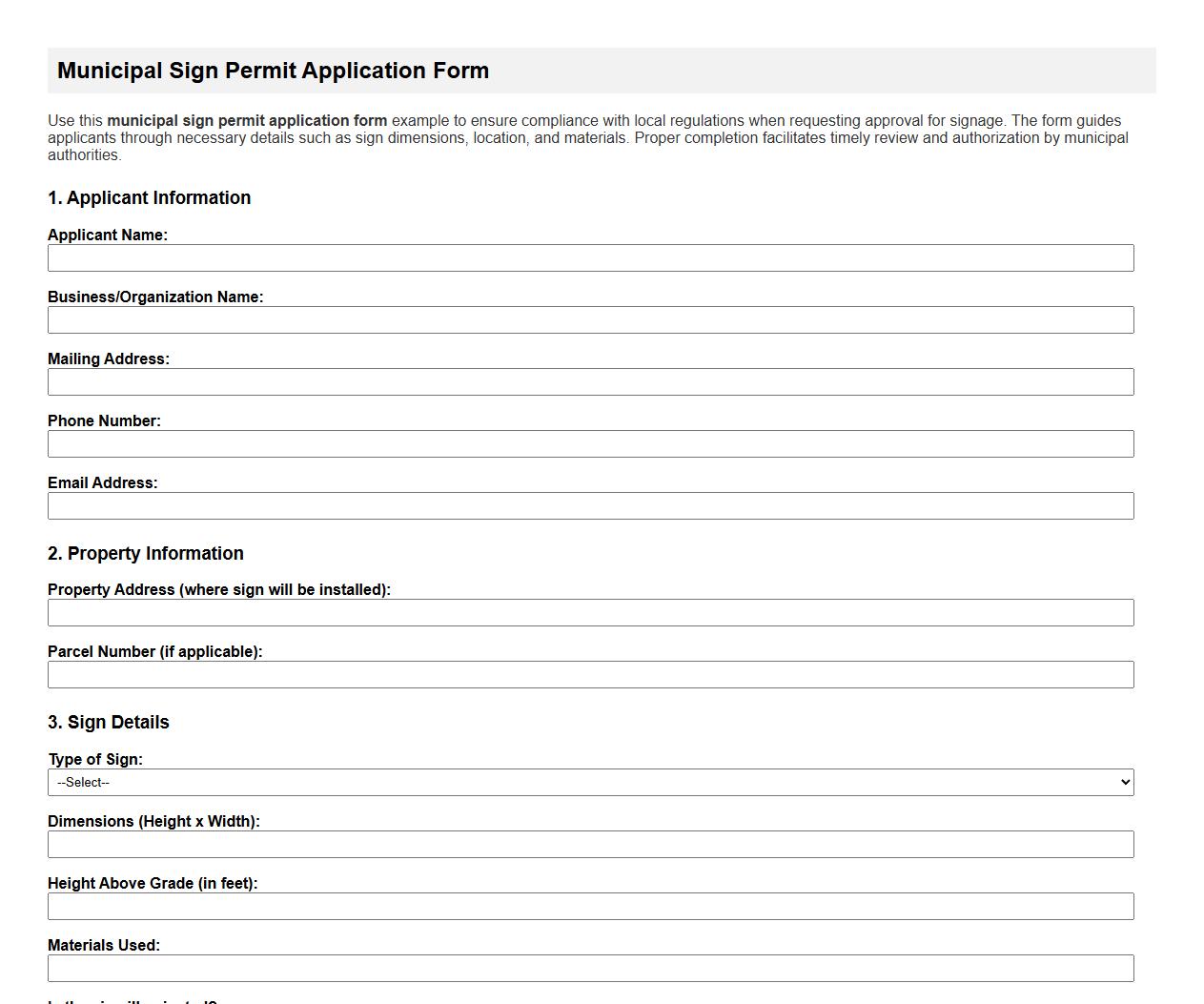 municipal sign permit application form example image preview