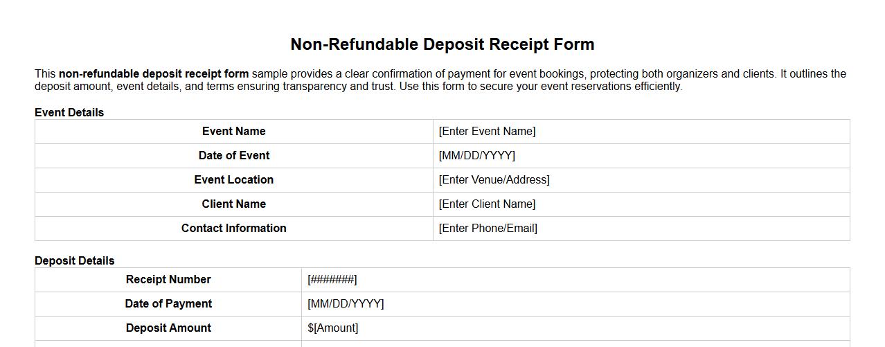 Non-refundable deposit receipt form sample for events image preview