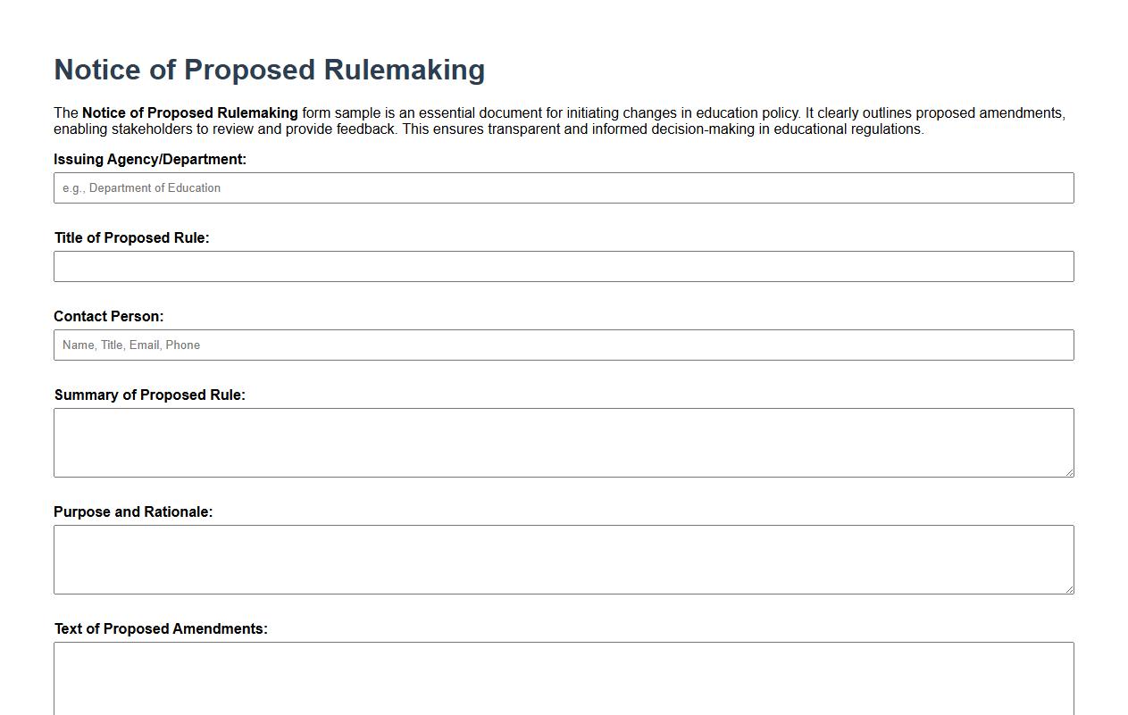 Notice of Proposed Rulemaking form sample for education policy image preview