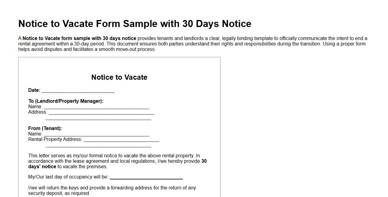 Notice to vacate form sample with 30 days notice image preview