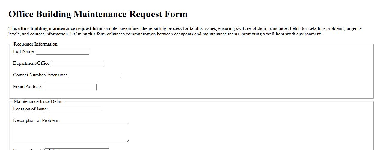 Office building maintenance request form sample image preview