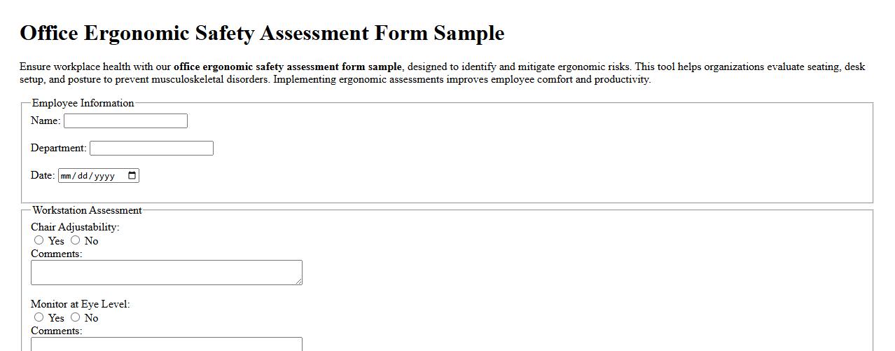 Office ergonomic safety assessment form sample image preview
