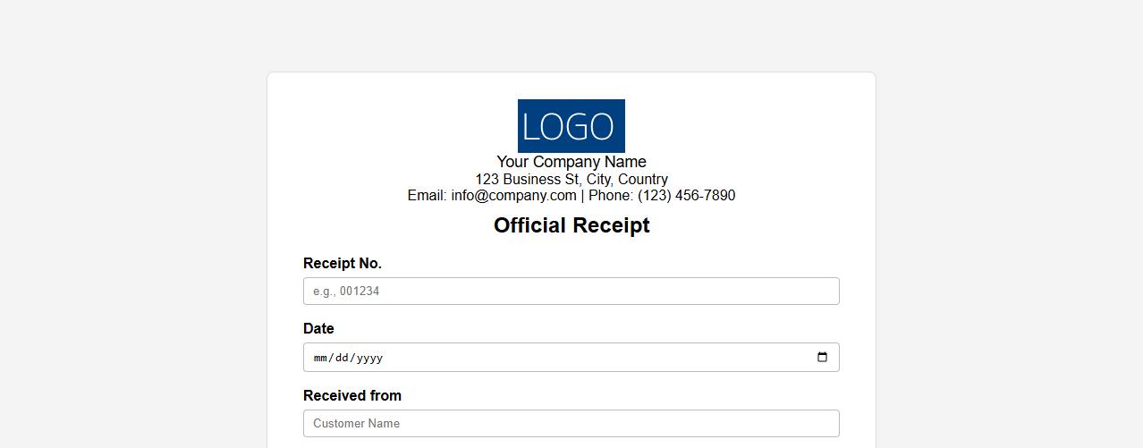official receipt form sample with company logo image preview