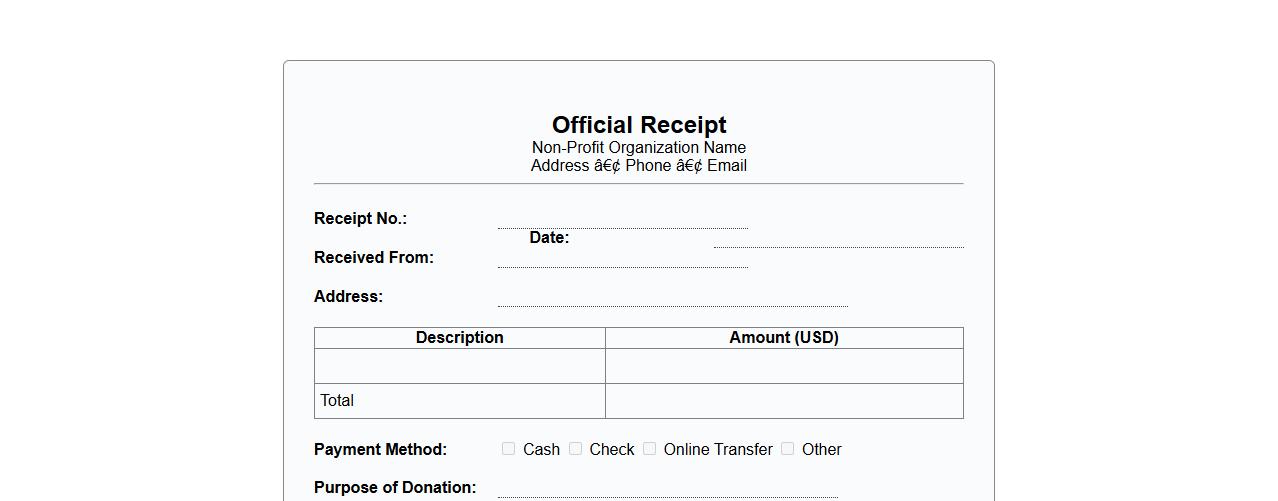 official receipt form sample for non-profit organizations image preview