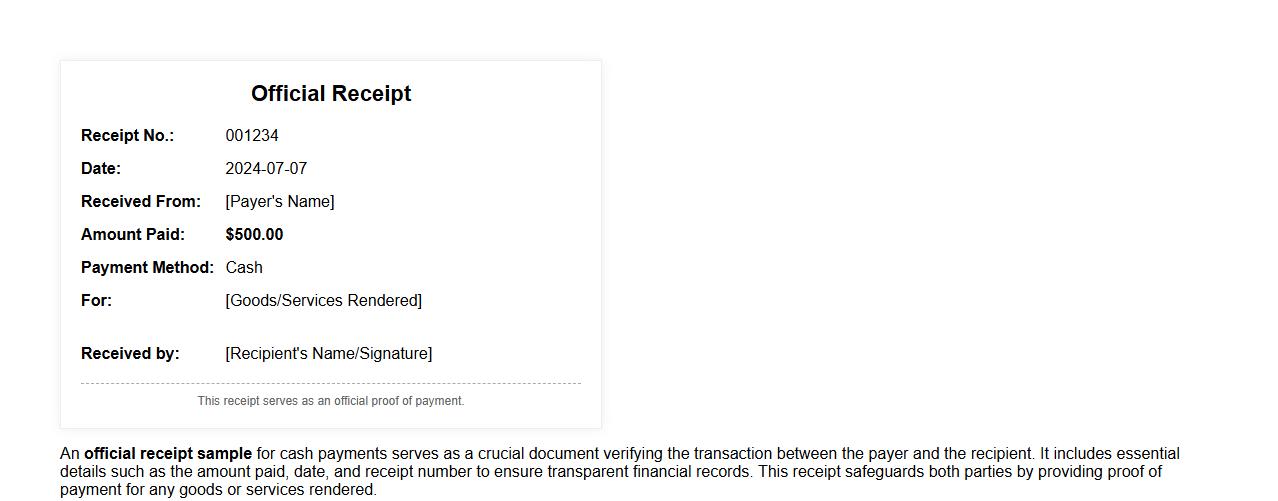 Official receipt sample for cash payments image preview