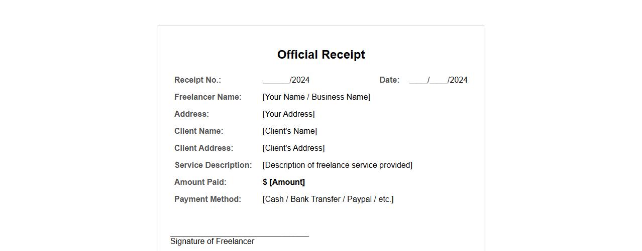 Official receipt sample for freelance services image preview