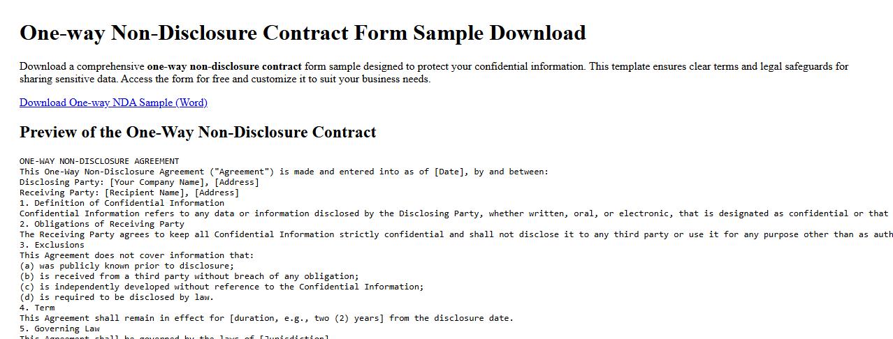 One-way non-disclosure contract form sample download image preview