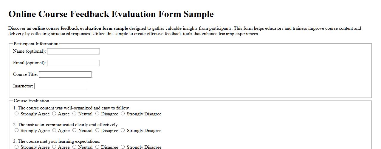 online course feedback evaluation form sample image preview