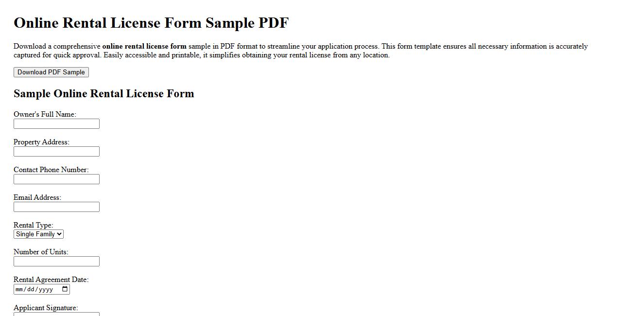 Online rental license form sample PDF image preview