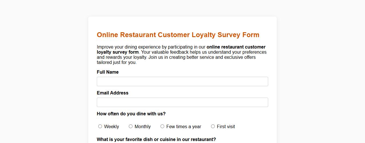 online restaurant customer loyalty survey form image preview