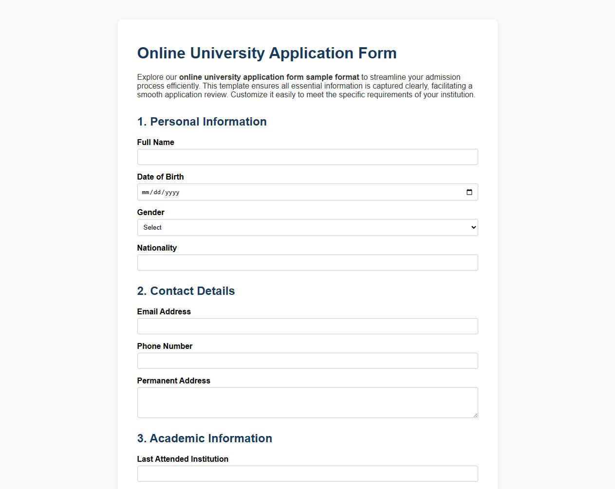 online university application form sample format image preview