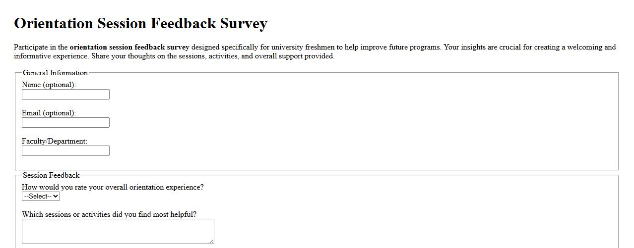 Orientation session feedback survey for university freshmen image preview