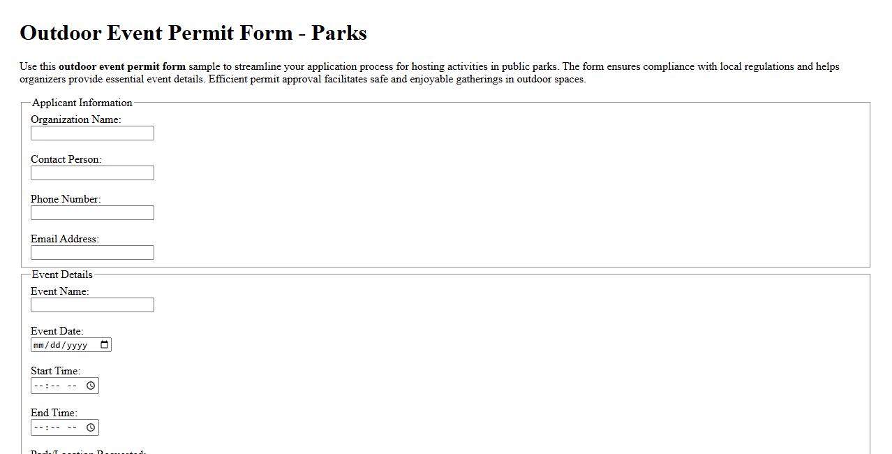 outdoor event permit form sample for parks image preview