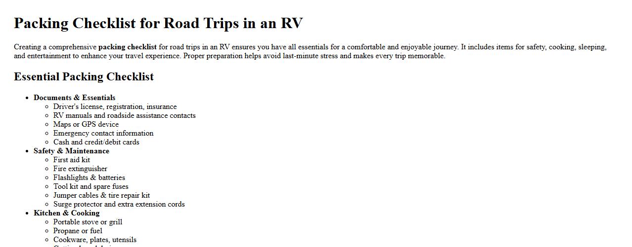 Packing checklist for road trips in an RV image preview