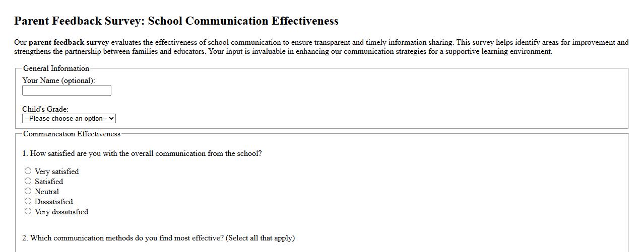 Parent feedback survey about school communication effectiveness image preview