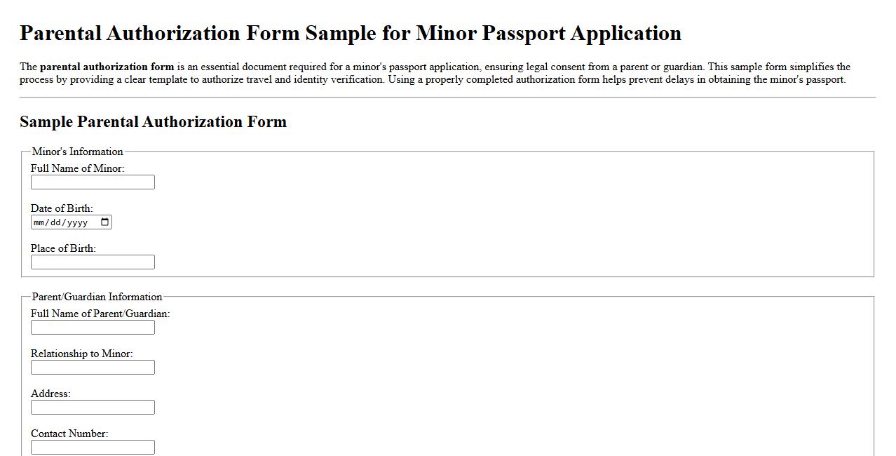 Parental authorization form sample for minor passport application image preview