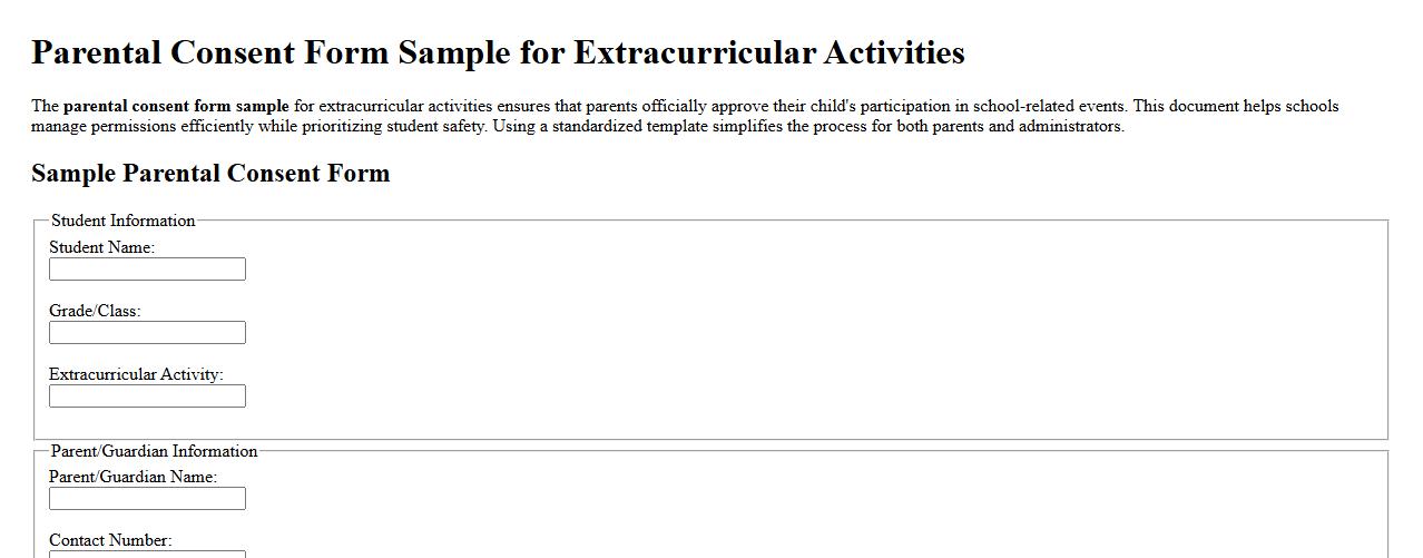 Parental consent form sample for extracurricular activities image preview
