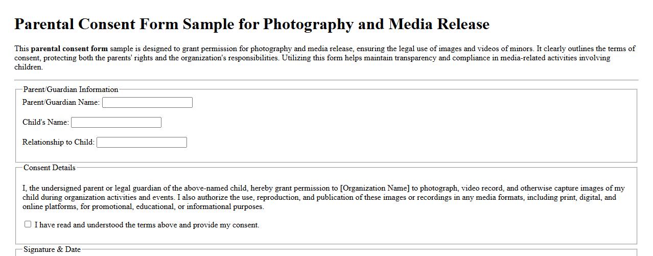 Parental consent form sample for photography and media release image preview