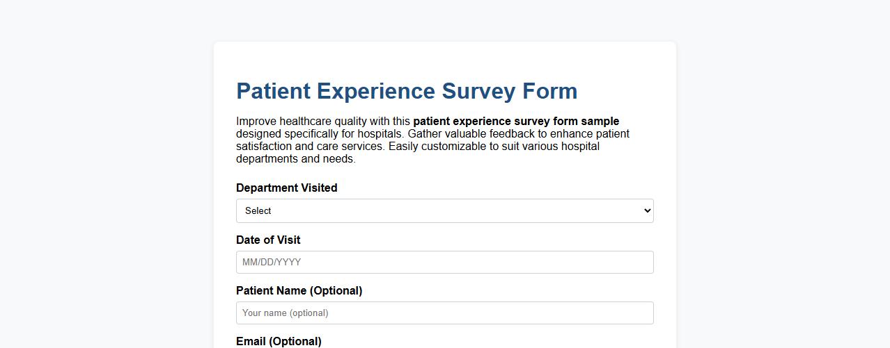 Patient experience survey form sample for hospitals image preview