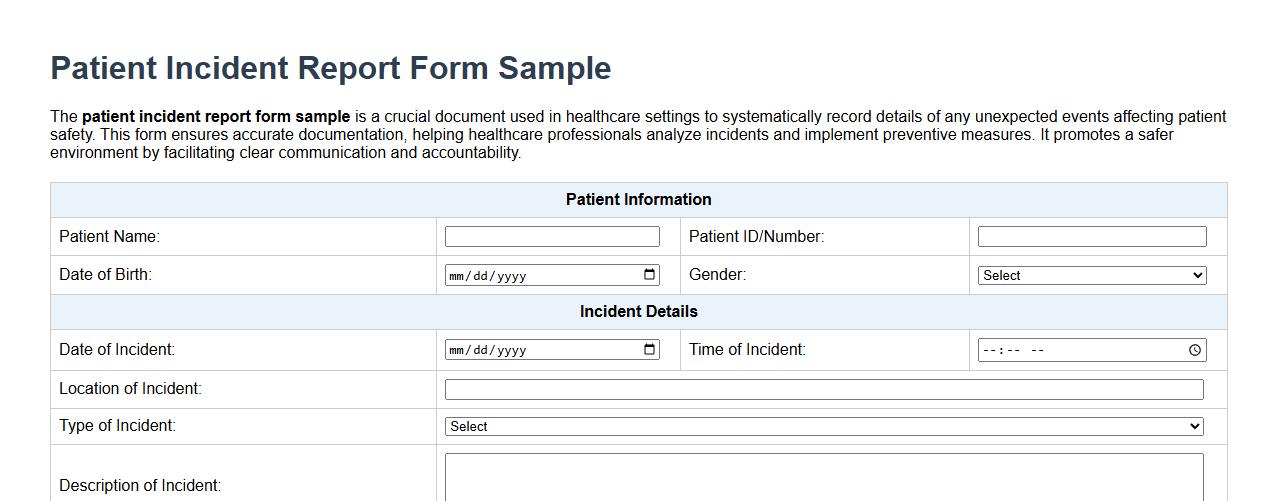 patient incident report form sample image preview