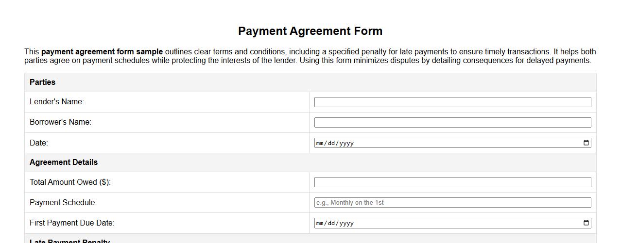 Payment agreement form sample with penalty for late payment image preview