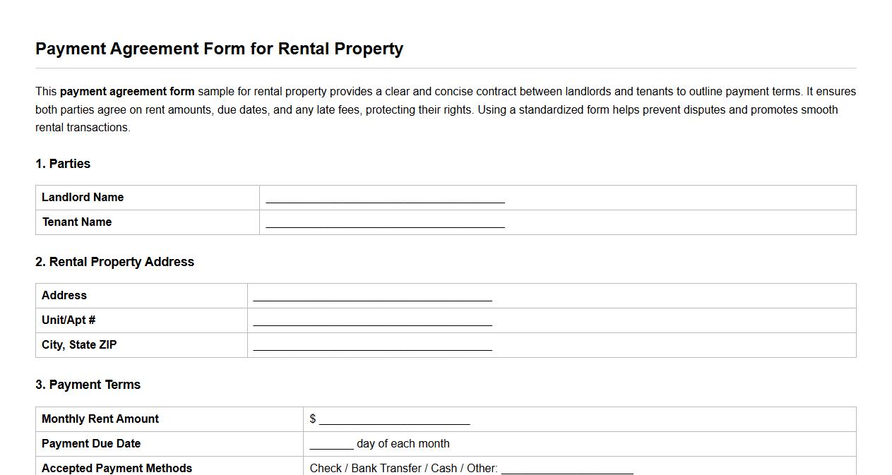 Payment agreement form sample for rental property image preview