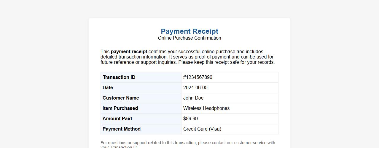 Payment receipt for online purchase image preview